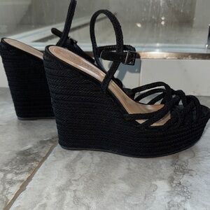 SCHUTZ Leandrea Black Braided Wedge Sandals